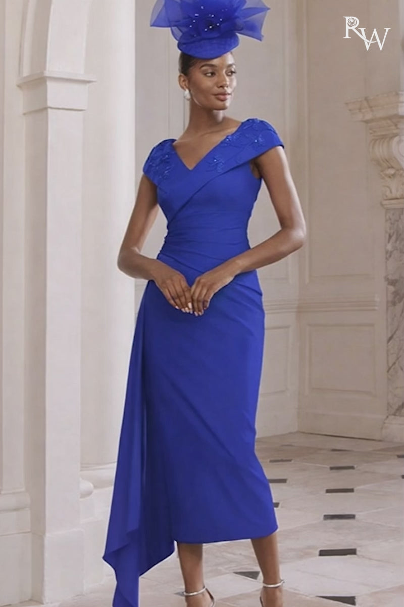 John Charles 29359 Sapphire Blue Midi A Line Dress for the mother of the bride
