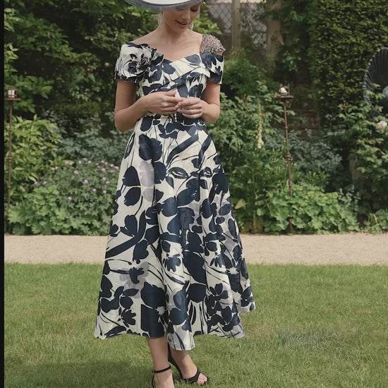 Veni Infantino 992764 Navy Ivory Patterned A Line mother of the bride dress 