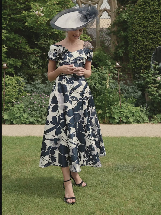 Veni Infantino 992764 Navy Ivory Patterned A Line mother of the bride dress 