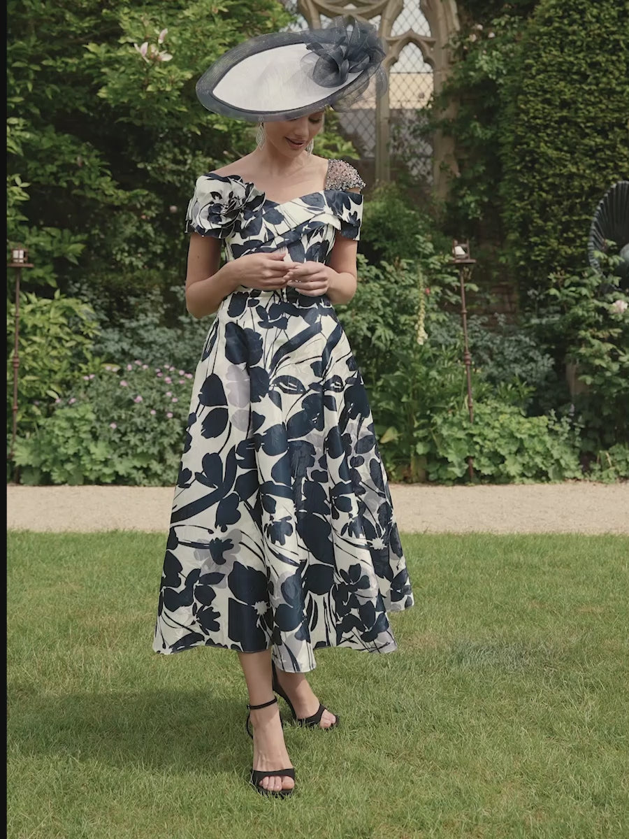 Veni Infantino 992764 Navy Ivory Patterned A Line mother of the bride dress 