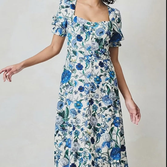 Hope & Ivy Debora Blue Patterned A line Dress