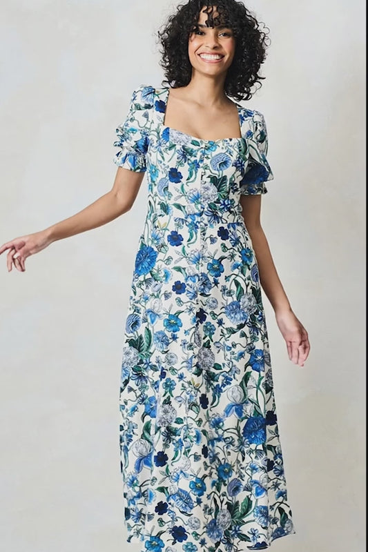 Hope & Ivy Debora Blue Patterned A line Dress