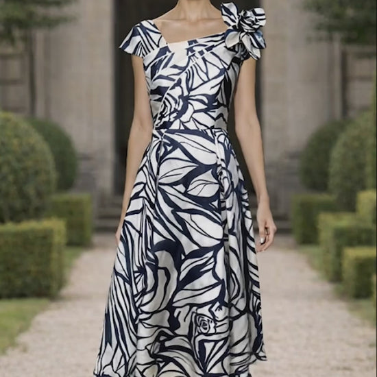 Labella 3408 Navy Print A Line  mother of the bride dress