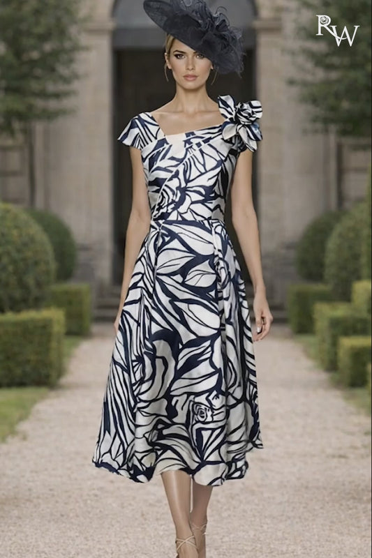 Labella 3408 Navy Print A Line Dress