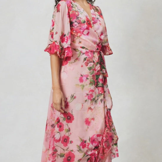 Hope & Ivy Fiona Pink Floral Wrap Dress