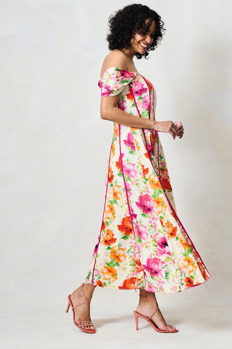 Hope & Ivy Shannon Bardot Sleeve Midi Dress