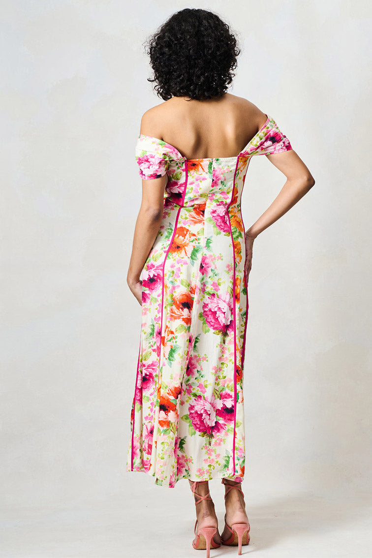 Hope & Ivy Shannon Bardot Sleeve Midi Dress