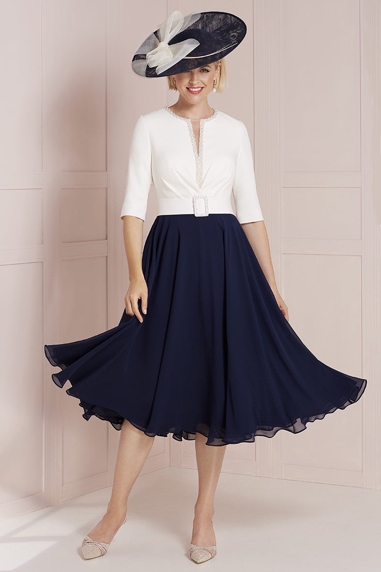 John Charles 66521 Ivory / Navy A line Dress